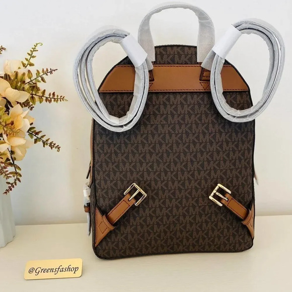 NWT Michael Kors Jaycee Medium Zip Pocket Backpack & wallet brown - Picture 5 of 11